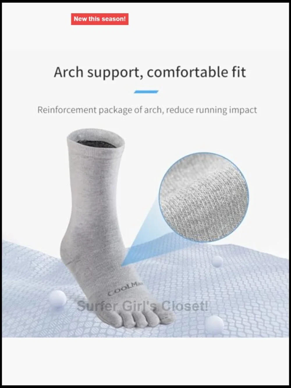 Coolmax Five Finger Toe Socks 3 Pairs Crew Length Running Liner Socks
